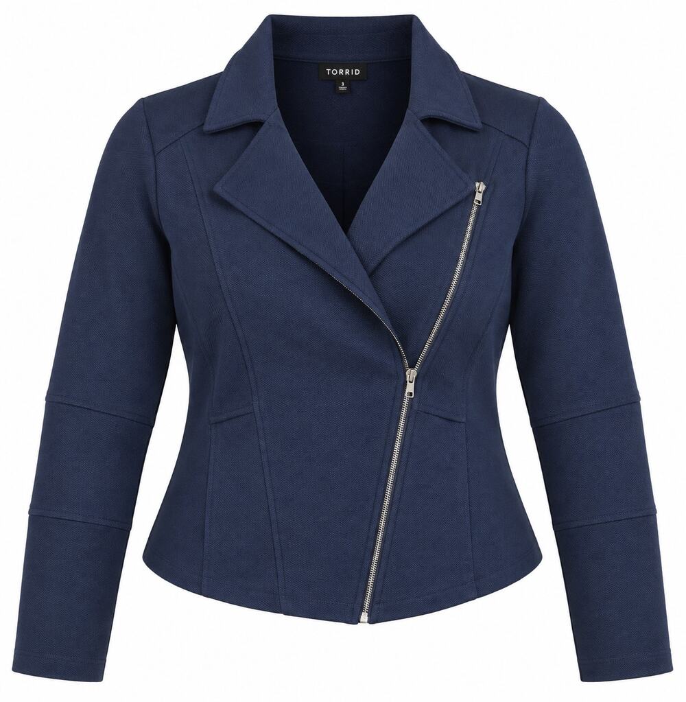Torrid 3X Navy Blue Moto Texturecd Jacket Asymmetrical Zip Career Chic Plus Size